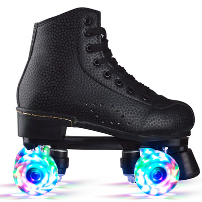 Quads Roller Skate Quads PU Leather 4 Wheels Shiny High-Top Roller Skate Shoes for Boys and Girls